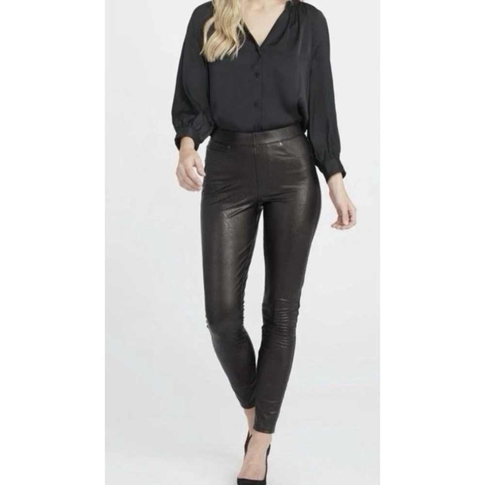 Spanx‎ Faux Leather Ankle Skinny Pants Leggings Luxe Black 20475T Large Tall New
